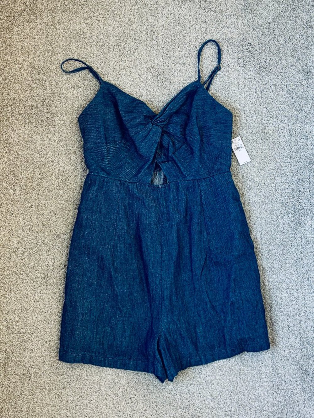 Old Navy Indigo Chambray Spaghetti Strap Cami Romper with Cutout, XS- NWT